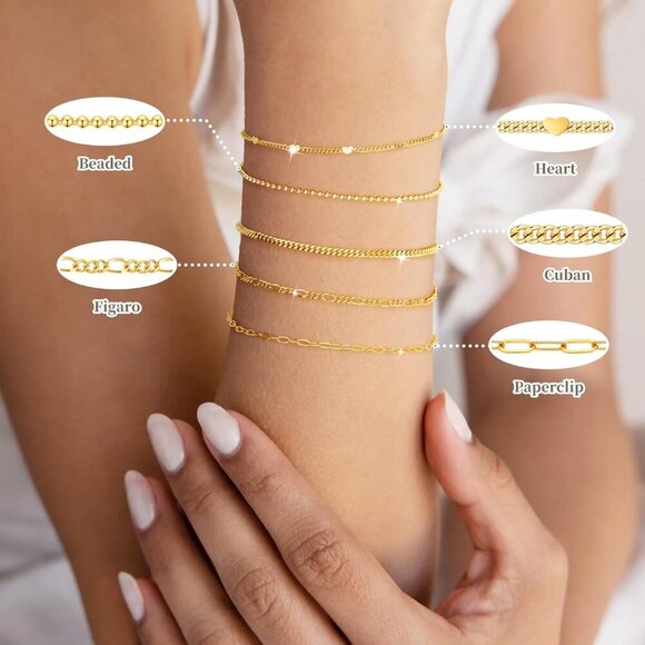 Gold-Style 08 Dainty Stack Beaded, Heart,Rope Bracelets Jewelry Gifts for Women - Picture 8 of 8